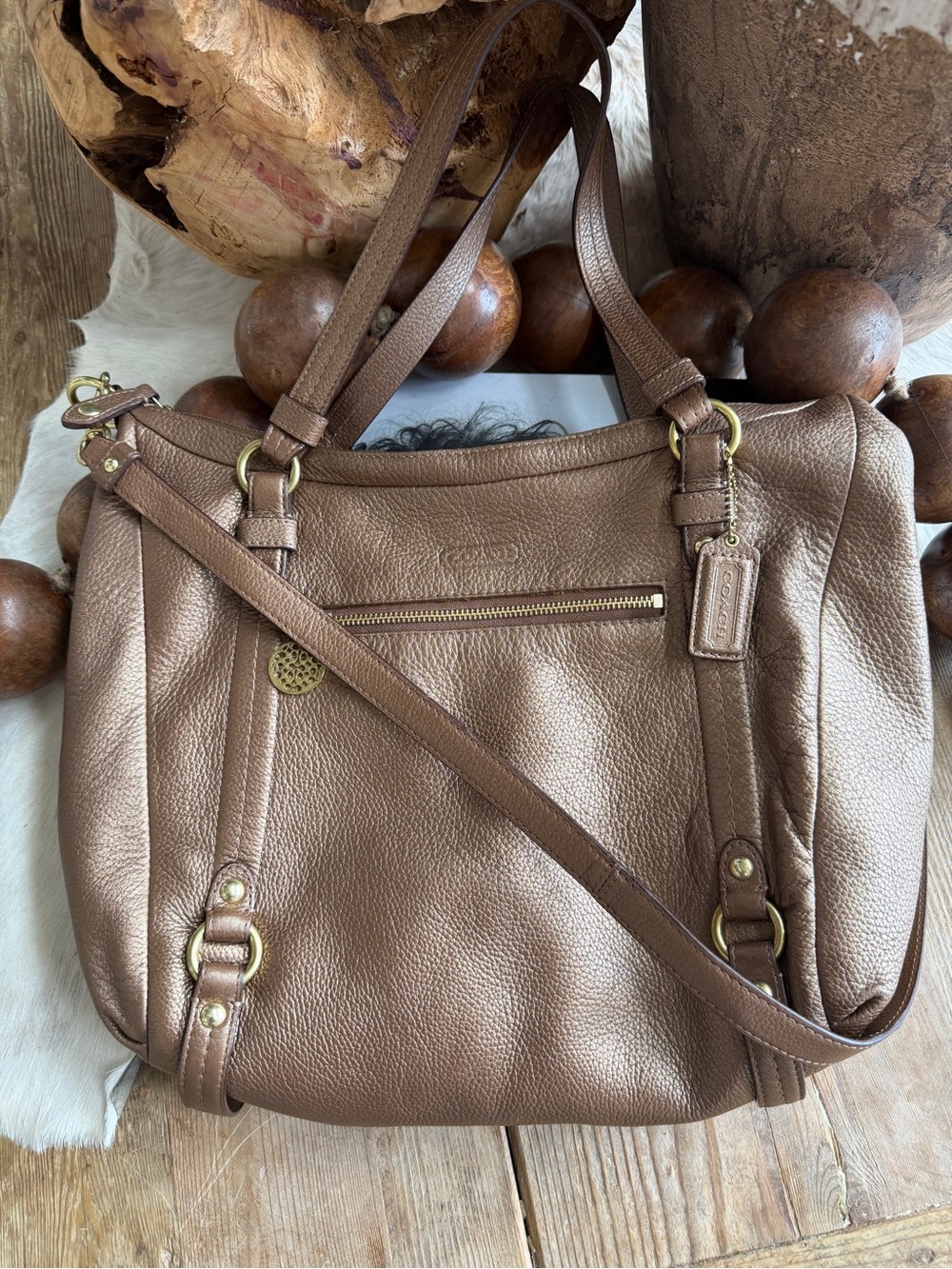 Coach Alexandra Convertible Shoulder Bag Metallic Bronze  Pebble Leather